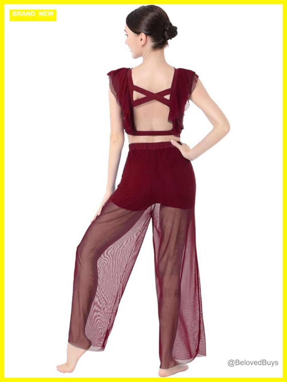 Lyrical Dance Dress 2pc Set Chiffon Crop Top Mesh Pants Contemporary Outfit